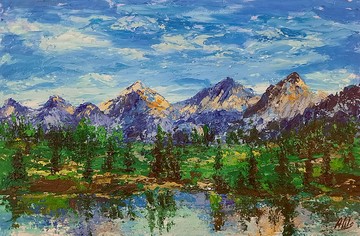 風景畫 原創壓克力畫 湖水風景 厚塗畫
