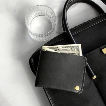 【客製化禮物】真皮手做Diy套組-短夾/黑色(免費客製刻字)