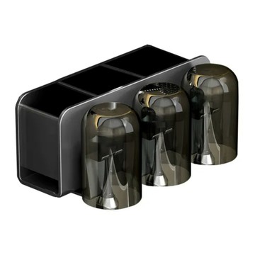 牙刷架 三人款 附杯子 免釘膠 黑色  1個