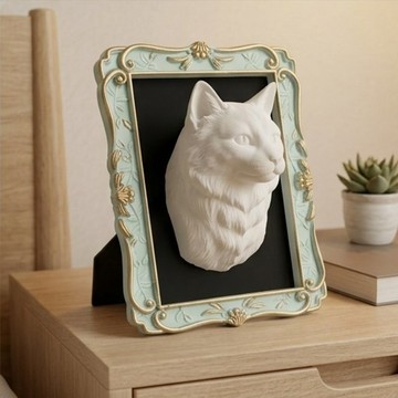 貓（伯曼貓）壁掛浮雕 3D 列印 白色 PLA 居家裝飾