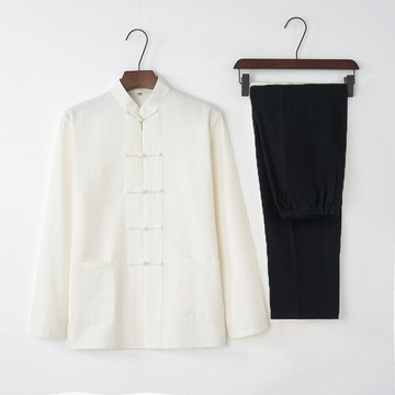 【巴黎精品】現貨+預購 新中式 唐裝漢服套裝兩件套-中國風復古長袖棉質長褲男套裝9色a1bx26