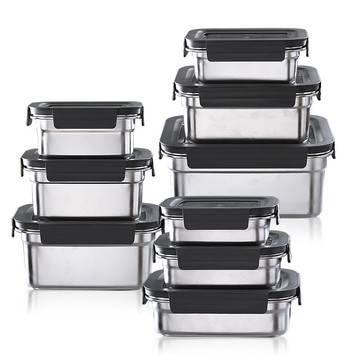 不銹鋼密封罐9個套裝食品保鮮盒食物收納盒家用冰箱用
