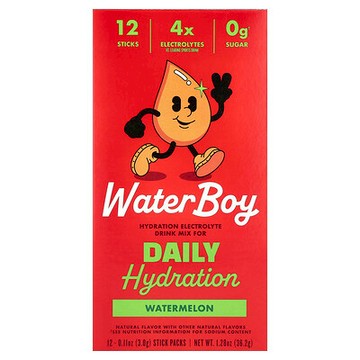 Waterboy, 每日補水，電解質混合飲品，西瓜味，12 條，每條 0.11 盎司（3 克）