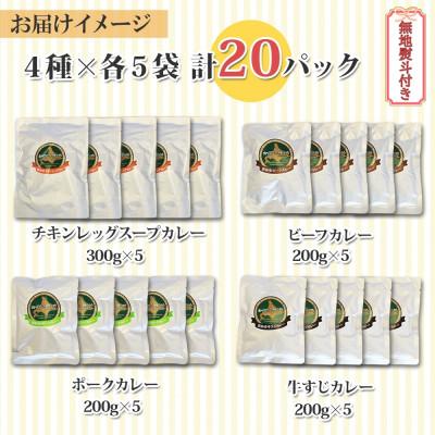 ふるさと納税 倶知安町 倶知安野菜のカレー食べ比べ4種セット 中辛 計20個