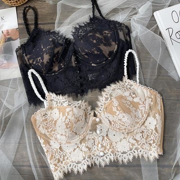 U型大露背內衣女美背超薄款防凸點度假隱形法式性感蕾絲睫毛文胸