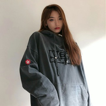 高街復古連帽衛衣女2021春秋薄款外套ins設計感小眾oversize上衣