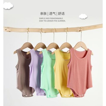 新生兒無袖背心三角包屁衣夏款男女寶寶簡約純色莫代爾連體衣夏季
