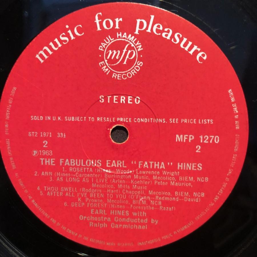 Earl 'Fatha' Hines With Ralph Carmichael's Swingin' Big Band   The Fabulous Earl 'Fatha' Hines  LP Music For Pleasure