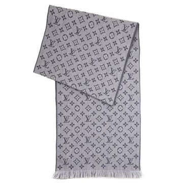 LV M70932 Monogram Classic 羊毛流蘇經典花紋長圍巾/披肩(淺灰)