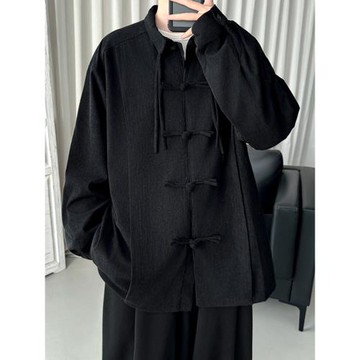 男士新中式立領外套中國風男裝道袍盤扣襯衫上衣大碼唐裝漢服襯衣