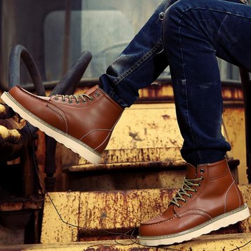 美式復古工裝靴馬丁靴男士冬季高幫皮靴中幫短靴子875加絨棉鞋子