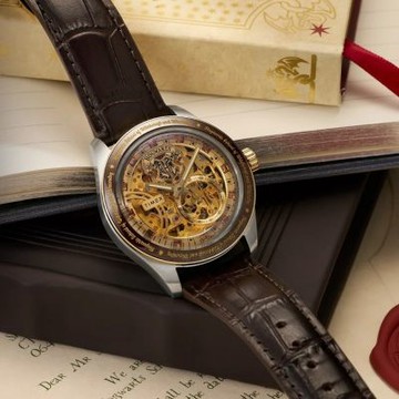TIMEX 天美時 Waterbury x 哈利波特 鏤空自動機械錶 39毫米 皮錶帶腕錶(金x棕 TXTW2Y75500)