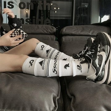 美式潮牌字母分層設計男女長筒堆堆襪辣妹甜酷足球襪個性運動襪子