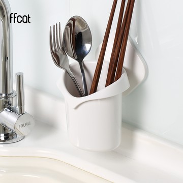 ffcat 廚房純白置物筒架 強力無痕貼 料理筷子刀叉匙瀝水風乾置物收納