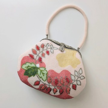 復古提包 粉色 紫藤花紋 派對包 宴會包 手作ビーズ刺繡 復古