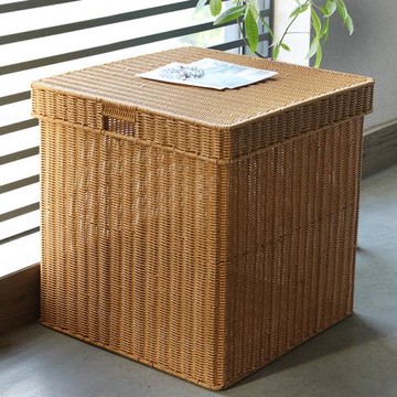 塑料藤編大容量帶蓋收納筐柜子方形整理收納箱宿舍被子衣物整理籃