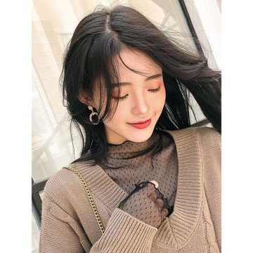 黑色蕾絲打底衫女2026春季長袖洋氣紗衣內搭沙t高領透明網紗上衣