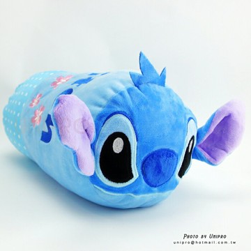 【UNIPRO】迪士尼 史迪奇 STITCH 水玉點點 電繡 圓柱枕 圓筒抱枕 靠枕 圓枕 午安枕 長枕