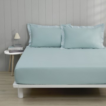 新品_東妮寢飾(單人/雙人/加大/特大)300織長纖細棉素色床包枕套組／碧色湖