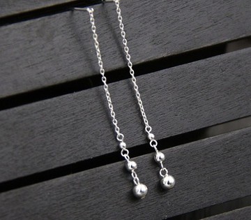 正品 S925 純銀鍊子流蘇耳環女士手工串珠