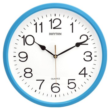 RHYTHM 日本麗聲時計 簡約時尚亮彩色系邊框掛鐘  天空藍