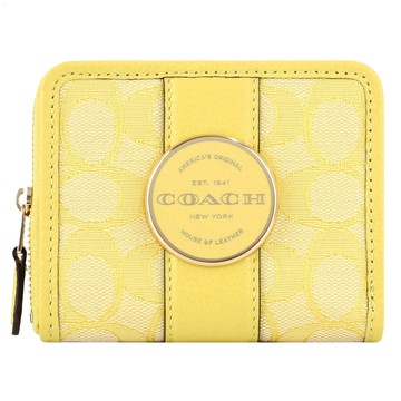 COACH - 滿版LOGO拼接拉鍊短夾 (黃)