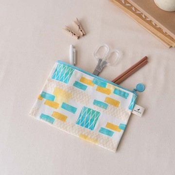 拉鏈文具袋-L14/鐵花窗磚牆/萊姆橙黃/經典新色IV