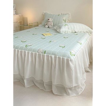 高端冰絲床裙乳膠涼席三件套夏季公主風夏被四件套空調軟席可水洗