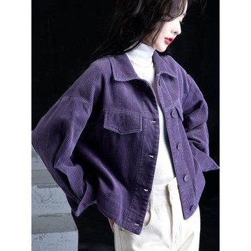 燈芯絨短外套休閑襯衫女裝秋冬款條絨上衣長袖小個子氣質開衫百搭