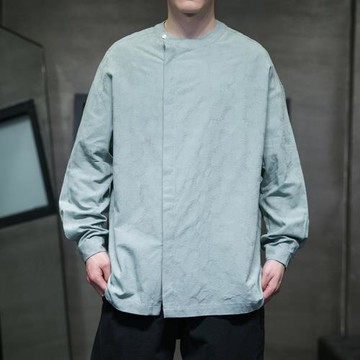 中國風漢元素改良漢服長袖襯衫新中式唐裝男大碼禪修居士服民族風