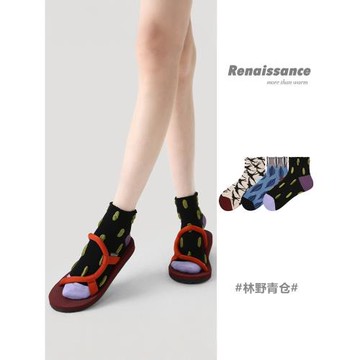 Renaissance原創女襪夏季拼色浮雕短襪薄款透氣復古波點襪子女