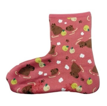 日本 Poka 保暖襪-水豚泡溫泉粉 短襪 裏起毛 襪套 室內拖鞋 防滑鞋底 襪子 地板襪【南風百貨】