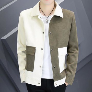 2025新款春秋新款拼接商務休閑夾克韓版男時尚翻領外套工裝上衣潮