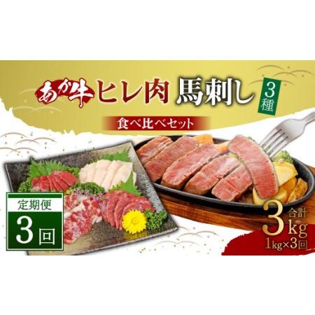 ふるさと納税 あか牛 ヒレ肉 800g (6枚前後)・ 馬刺し 200g 赤身 100g 霜降り 50g たてがみ 50g) 食べ比べ セット 熊本県高森町