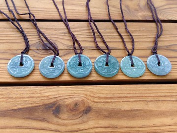 【親翠】天然瓜地馬拉翡翠 冰藍紫五帝錢之之雍正錢幣調整式繩鏈