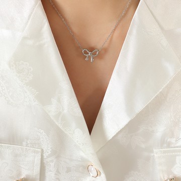 𝐃𝐔𝐒𝐇𝐀.𝐬𝐭𝐞𝐞𝐥︴限量 純鋼項鍊 蝴蝶結鎖骨項鏈2色－杜莎鋼飾