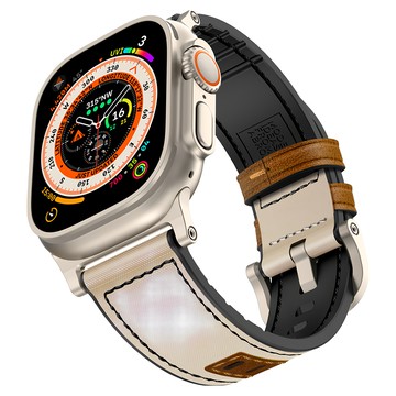 加拿大 Mifa Apple Watch 真皮混合運動錶帶 軍用級耐磨 TPU 複合材質 人體工學陽極抗氧化消光扣具  Watch Ultra  Watch Ultra 44/45/46/49mm  尼龍褐  1條