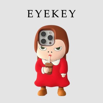 eyekey適用日韓動漫卡通喝奶茶女孩iPhone16promax手機殼蘋果15新款14promax立體硅膠13少女16全包防摔保護套