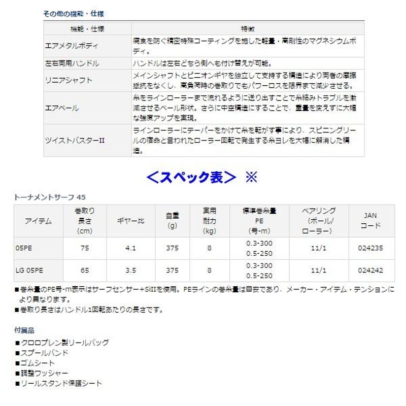 ダイワ トーナメントサーフ 45 LG 05PE スピニングリールθ6 ! | LINEブランドカタログ