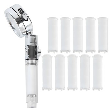 homedaum 強力水壓3段調節開關多功能蓮蓬頭 + 10入濾芯組  1組  白色 + 銀色