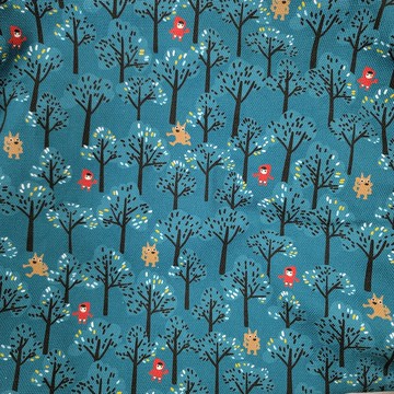 獨家設計森林裡捉迷藏 水鴨藍 印花布 純棉 防潑水零錢包 長夾