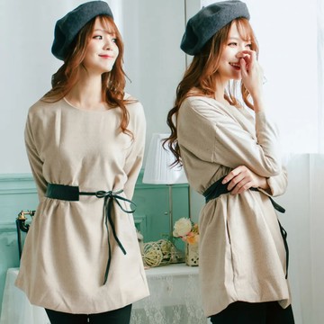 M 【Wonderland】輕熟女韓版毛呢顯瘦造型洋裝(杏)