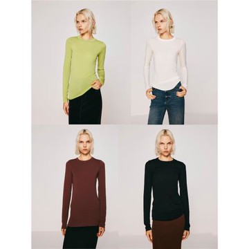 Z老板 一片式裁剪 長袖打底衫上衣女春季氣質修身百搭休閑圓領T恤