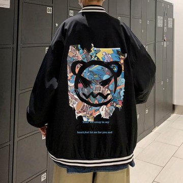 惡魔笑臉夾克男潮牌寬松秋冬外套百搭印花ins韓版港風潮流棒球服