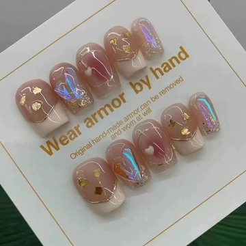 💖台灣出貨💖【純手工】腮紅極光鑽溫柔仙女春天限定新款手工光療甲可拆卸美甲