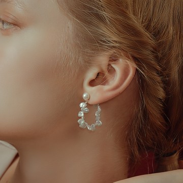 Lunar|花瓣珍珠月光石耳環
