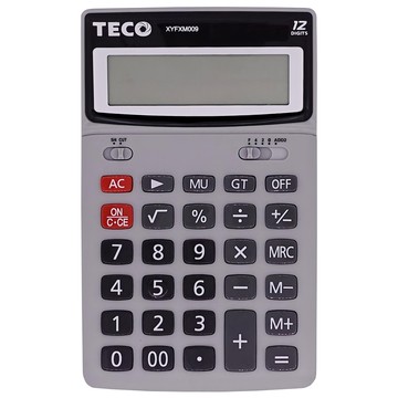 TECO 東元 桌上型計算機 XYFXM009 12位元數字計算 太陽能及鈕扣電池  灰色 + 黑色 + 紅色  1個