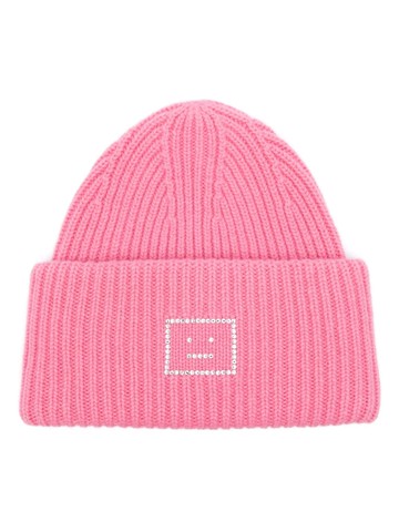 Acne Studios - face-appliqué beanie - unisex - Wool - One Size - Pink