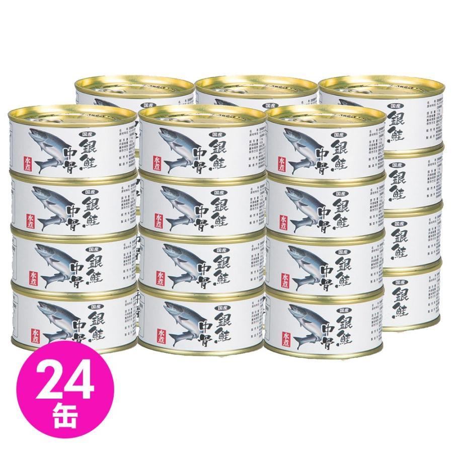 鮭缶 鮭 缶詰 国産 銀鮭 中骨 水煮缶詰 180g×24缶セット