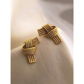 耳邊鐺32法式金屬編織打結耳環銀色設計師高級感耳釘氣質ins耳飾